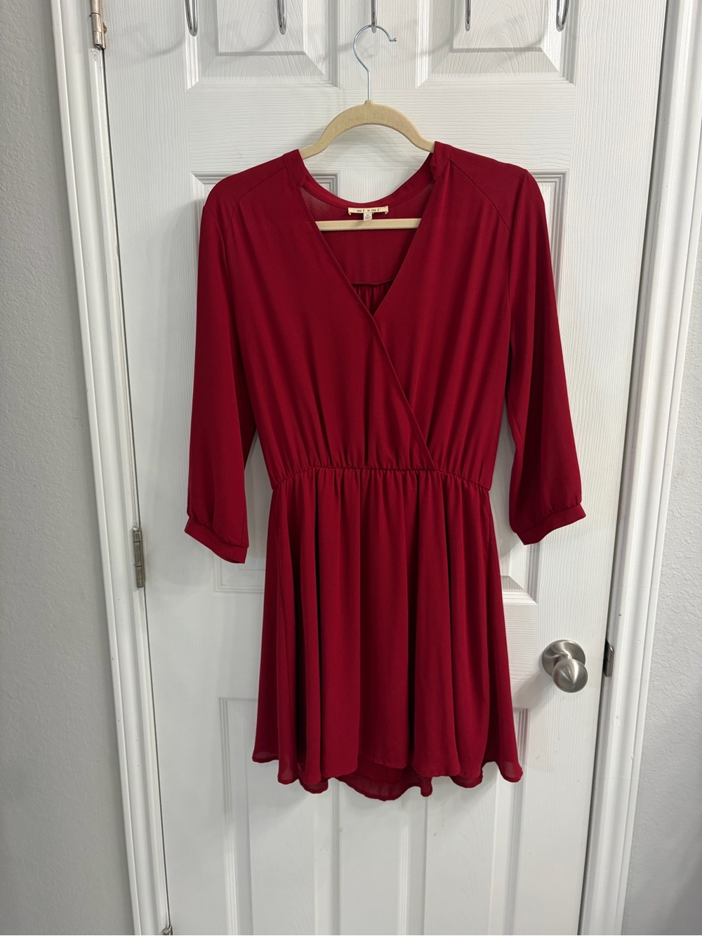 miami Red V-Neck Gathered Waist Tunic